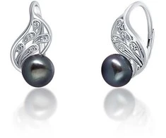 Jwl Luxury Pearls Prabangūs sidabriniai auskarai su tikru juodu perlu JL0674