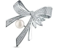 Jwl Luxury Pearls Prabangi moteriška sagė su perlais ir cirkoniais - kaspinėlis JL0869