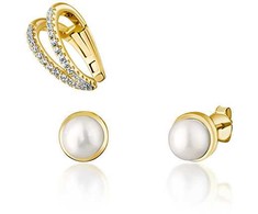 Jwl Luxury Pearls Modernus paauksuotų auskarų rinkinys (1x auskaras, 2x akmeninis auskaras) JL0807