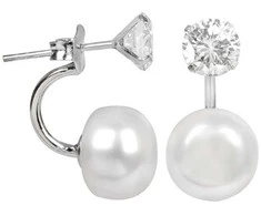 Jwl Luxury Pearls Originalūs auskarai su tikru perlu ir 2in1 kristalu JL0059