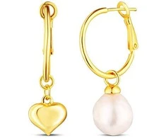 Jwl Luxury Pearls Romantiški asimetriški auskarai su širdele ir gėlavandenio perlo formos perlais 2in1 JL0854