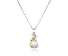 Jwl Luxury Pearls Sidabriniai dvispalviai karoliai su tikru perlu ir cirkoniais JL0786 (grandinė, pakabukas)