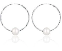 Jwl Luxury Pearls Sidabriniai apskritimo auskarai su tikrais baltais perlais JL0633