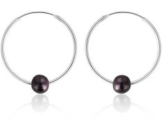 Jwl Luxury Pearls Sidabriniai auskarai apskritimai su tikrais juodais perlais JL0632