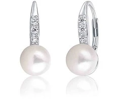 Jwl Luxury Pearls Sidabriniai auskarai su perlu ir cirkoniais JL0601