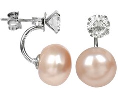 Jwl Luxury Pearls Sidabrinis auskarai su tikru lašišos perlu ir kristalu 2in1 JL0216
