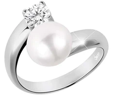Jwl Luxury Pearls Sidabrinis žiedas su baltu perlu ir skaidriu kristalu JL0432