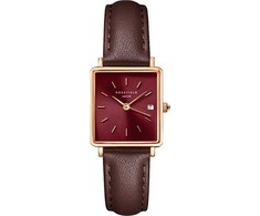 Laikrodis Rosefield „Boxy XS Burgundy Sunray“ tamsiai ruda oda rožinis auksinis QBBLR-Q56