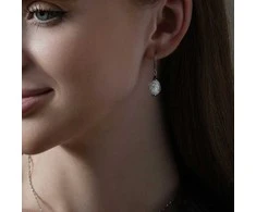 Lampglas Snow Nude dangle earrings with sterling sidabrinis ENM6/AG/RHO