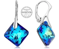 Levien Sparkling earrings with mėlynas crystals Princess