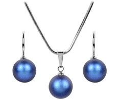 Levien Pearl Iridescent Dark Mėlyna pakabukas and earrings set