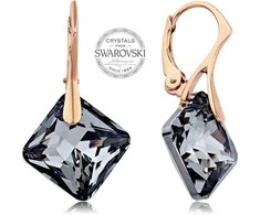 Levien Rose auksinis-plated earrings with dark crystals Princess