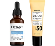 Rinkinys „Lierac“: „Protocole“ serumas veidui nuo tamsių dėmių, 30 ml + „Sunissime The Sun“ aksominis fluidas veidui SPF50+, 25 ml