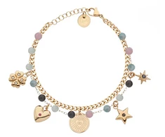 Liu Jo Double auksinis-plated bracelet with pendants Icones LJ3182