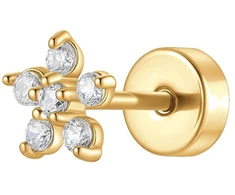 Luca Barra Single auksinis-plated labret Flower with zircons PR125