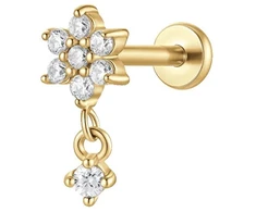 Luca Barra Single auksinis-plated labret with clear zircons PR114