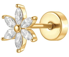 Luca Barra Single auksinis-plated labret Flower with zircons PR121