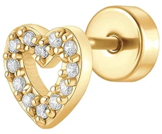 Luca Barra Single auksinis-plated labret Heart with zircons PR110