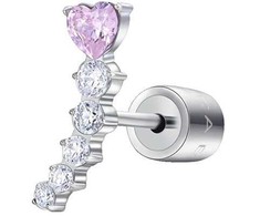 Luca Barra Single long earring with pink heart OK1450