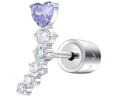 Luca Barra Single long earring with violetinė heart OK1451