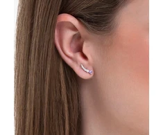 Luca Barra Single long earring with violetinė heart OK1451
