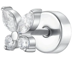 Luca Barra Single steel labret Butterfly with zircons PR136