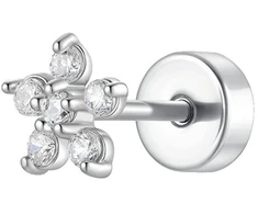 Luca Barra Single steel labret Flower with zircons PR124