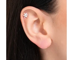 Luca Barra Single steel labret Flower with zircons PR120