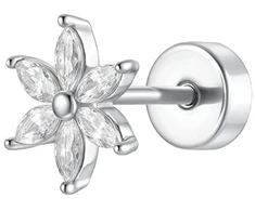 Luca Barra Single steel labret Flower with zircons PR120