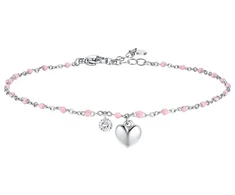 Luca Barra Steel anklet with pink beads Heart CV156