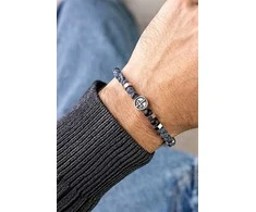 Marc Malone Vyriška apyrankė su karoliukais ir įskilusiu agatu MCGB5025