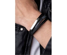 Marc Malone Triple leather bracelet for men MCGB5038S