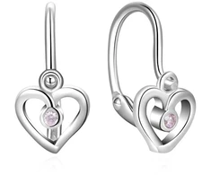Moiss Children's sidabrinis earrings with pink zircons Heart E0000623