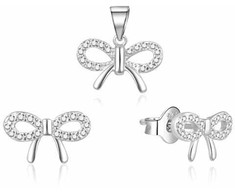 Moiss Gentle sidabrinis papuošalų rinkinys Bows S0000259 (pakabukas, auskarai)