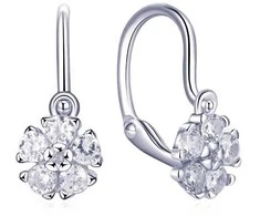Moiss Sidabrinis children's earrings Flower with clear zircons E0000630