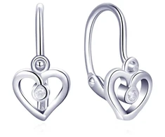 Moiss Sidabrinis children's earrings Heart with zircons E0000619