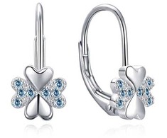 Moiss Sidabrinis earrings with mėlynas zircons, four-leaf clovers E0000569