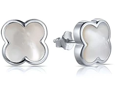 Moiss Sidabrinis earrings with mother-of-pearl Four-leaf clover E0002803