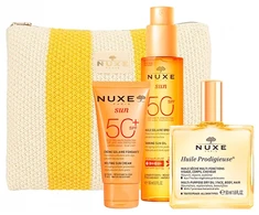 Summer Essentials Kit 2025 Set Nuxe: Sun, UV Protection, Sunscreen Kreminis, For Face, SPF 50, 50 ml + Huile Prodigieuse Or Multi-Purpose, Body Oil, For Face, Body &amp; Hair, 50 ml + Sun, Anti-Ageing, Tanning Oil, SPF 50, 150 ml + Sun, GWP Textile Pouch, Baltas &amp; Geltona