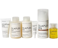„Olaplex“ rinkinys, suteikiantis plaukams žvilgesio: Nr. 6 „Bond Smoother“ plaukų formavimo kreminis, 100 ml + Nr. 3 „Hair Perfector“ plaukų kreminis atgaivinimui, 30 ml + Nr. 4 „Bond Maintenance“ plaukų šampūnas atkuriamasis ir stiprinamasis, 30 ml + Nr. 0,5 galvos odos ilgaamžiškumo priemonė.