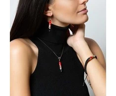 Aistringas kaklo papuošalas Raudona Juodas su unikaliu Pearl Lampglas NPR12