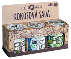 Purity Vision kokosų rinkinys (neapdorotas kokosų aliejus, pirmo spaudimo kokosų aliejus, bekvapis kokosų aliejus)