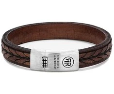 Rebel&amp;Rose Vyriška odinė apyrankė, suvyta konjakas RR-L0079-S