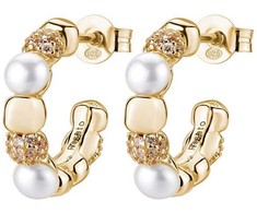 Rosato Luxurious hoop earrings with genuine pearls and zircons Azzurra RZAZ036