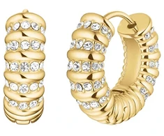 Rosefield Gold-plated hoops with clear crystals Striped Hoops JESCG-J1280