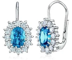 Sidabrinis earrings with synthetic mėlynas oval topaz SILVEGOB31571-B