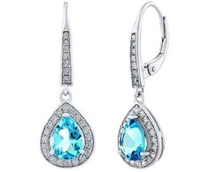 Silvego BRISA Sidabrinis auskarai su šveicariška Mėlyna Topaz ir Brilliance Zirconia JJJ1141ETS