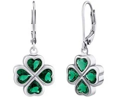 Silvego Sidabrinis Clover Dangle Earrings with Žalias Brilliance Zirconia JJJ0085EG