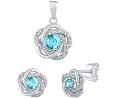 Silvego Sidabrinis papuošalų rinkinys ROSALYN su tikru Topaz Swiss ir Brilliance Zirconia JJJS0088TS (auskarai, pakabukas)