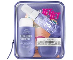 Sol De Janeiro Delicia Drench Jet Set kūno priežiūros rinkinys (dušo aliejus, 90 ml + kūno sviestas, 50 ml + kūno dulksna, 30 ml)
